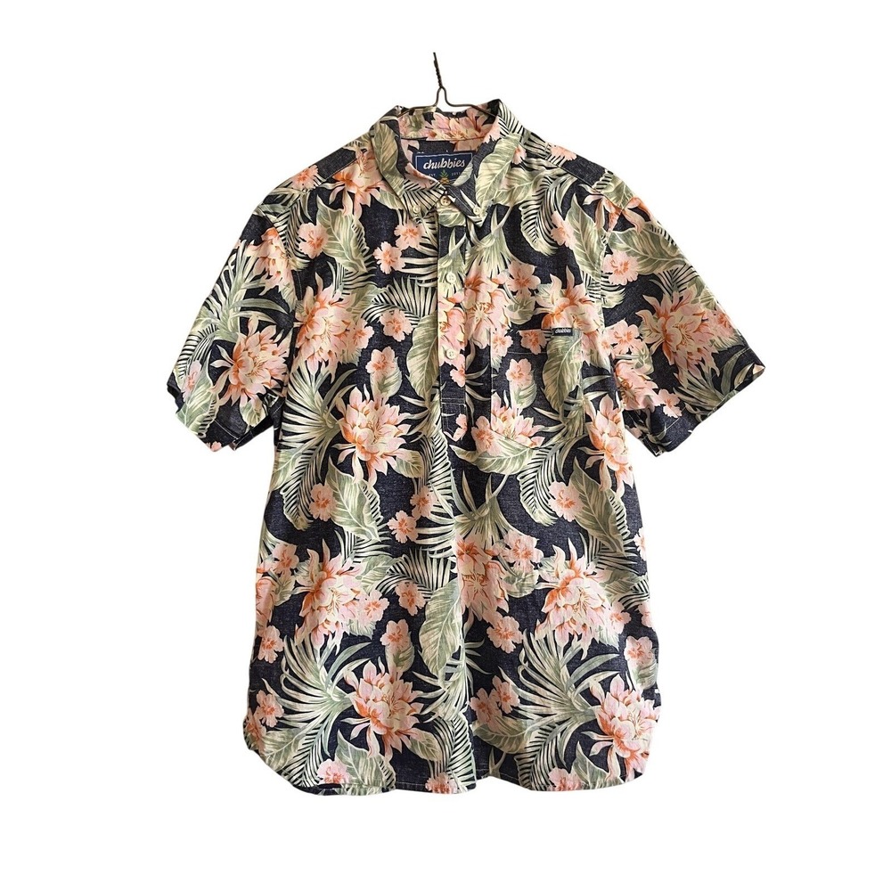 Chubbies Shirt Mens Medium Blue Floral Short Sleeve Button Up‎ Hawaiian Aloha